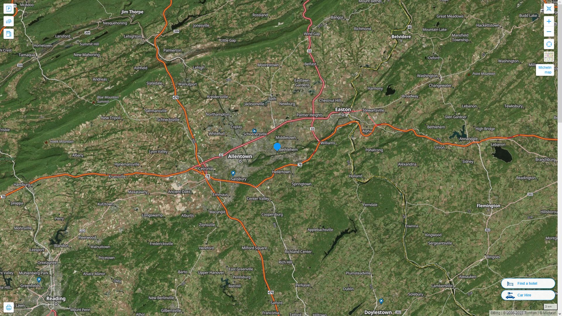 Bethlehem Pennsylvania Highway and Road Map with Satellite View